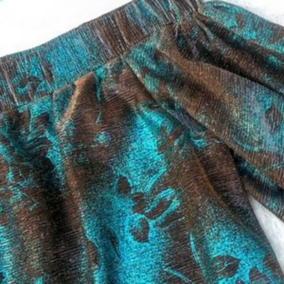 Sugarlips metallic blue bronze flowy off-the-shoulder top sz S - Picture 3 of 8